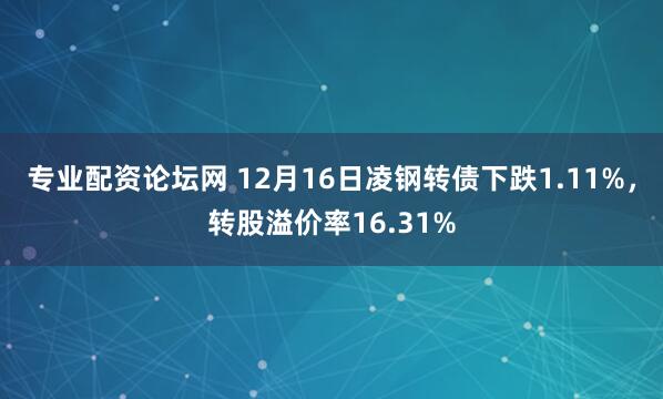 专业配资论坛网 12月16日凌钢转债下跌1.11%，转股溢价率16.31%